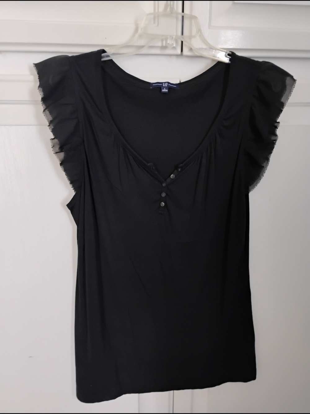 Gap Black Ruffle Sleeve Henley Top